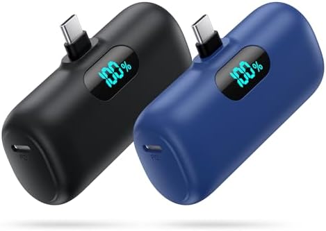 Dual-Pack Mini Portable Charger 5000 m Ah Power Bank – Fast Charging with 3 A PD USB-C Output, LCD Display for Real-Time Battery Monitoring, Compatible with i Phone 16/15 Series, Android, Samsung, Moto, LG – Ultimate On-the-Go Power Solution