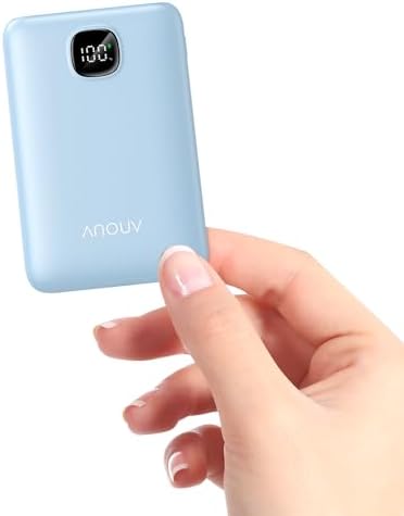 Ultra Slim ANOUV 10,000 m Ah Portable Charger – Fast Charging Power Bank with PD 22.5 W & QC 3.0 for i Phone and Android Devices – Lightweight External Battery for On-the-Go Charging Needs