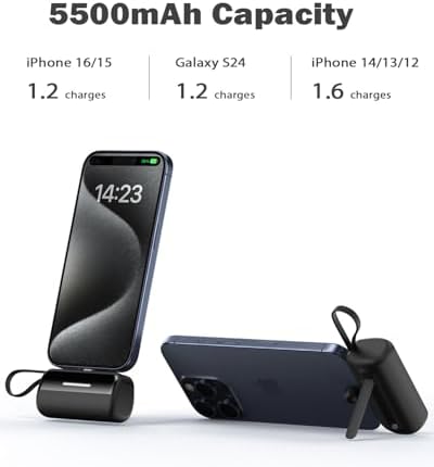 Compact Dual-Pack Portable Power Bank 5500 m Ah with Built-in Cables and Stand – 22.5 W Fast Charger for i Phone 16/15/14, Samsung Galaxy & Android Devices – Lightweight Travel Essential for Quick Charging and Easy Portability – Smart LED Display for Battery Life Monitoring