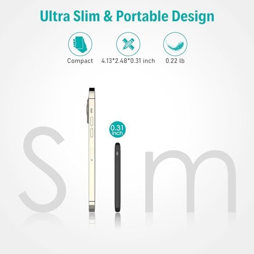 Ultra-Slim 20 W Fast Charging Power Bank with Built-in USB C Cable – 6000 m Ah Lightweight Portable Charger for i Phone 16, 15, Samsung & Android Devices – Essential Travel Battery Pack for On-the-Go Power Needs