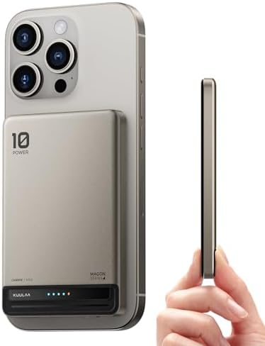 Revolutionize Your Charging Routine with the Kuulaa Mag Safe 10000 m Ah Ultra-Slim Portable Battery Pack – Titanium Finish Wireless Power Bank for i Phone 12/13/14/15/16 with PD 20 W Fast Charging and Magnetic Alignment for Seamless Connectivity
