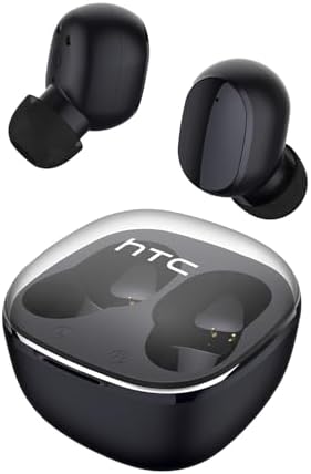 HTC Advanced Bluetooth 5.3 True Wireless Earbuds – Premium Noise Cancelling In-Ear Headphones with Touch Controls and Built-in Microphone, 22 Hours of Playtime, Waterproof Design – Stylish Black Finish for Android & i OS Compatibility