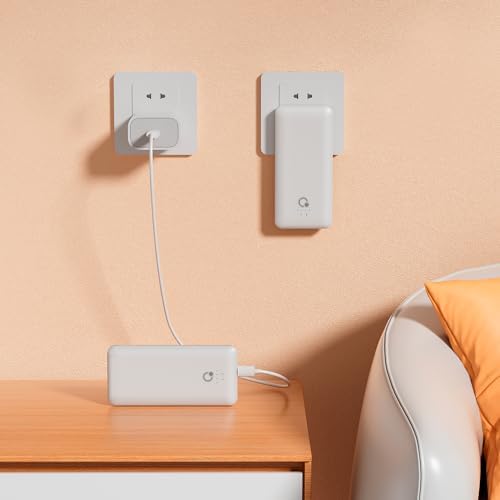 Brand Q 10,000 m Ah Portable Power Bank with Integrated Charging Cables and AC Adapter – Sleek USB-C Battery Pack for i Phone, Samsung, Tablets, and All Smartphones – Ultimate Travel Companion with Fast Charging Technology
