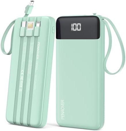 Ultimate 10000 m Ah Portable Power Bank with Built-in Charging Cable and LED Power Indicator – Travel-Ready External Battery Pack for i Phone 16/15, Samsung S22, and Android Devices – Unmatched Compatibility and Rapid Charging for On-the-Go Lifestyles