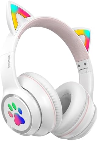 MIDOLA Cat Ear Bluetooth 5.3 Wireless Headphones for Kids – 60-Hour Playtime, Fun LED Illumination, Travel-Friendly Foldable Design with Integrated Microphone – Ideal for Music, Gaming, and Movies on the Move in Stylish Blue