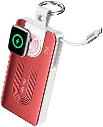 Mavulo Ultra-Fast Wireless Power Bank for Apple Devices – 10000 m Ah Portable Keychain Charger with Retractable USB-C Cable, 20 W Quick Charge Capability, LED Battery Indicator – Compatible with i Phone 15/16, i Pad, Air Pods Pro, and Apple Watch – Sleek Black Design for On-the-Go Power Solutions