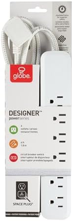 Globe Electric Designer Series 3-Outlet Power Strip in Chic Rose Finish – Stylish Surge Protector with Enhanced Compatibility and Fast Charging for Modern Homes and Offices