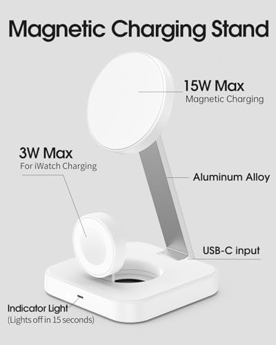 Ultimate 3-in-1 Magnetic Charging Station for Apple Devices – Foldable Wireless Charger for i Phone 16/15/14/13/12 Pro Max, Adjustable Dock for Apple Watch Series 10/9/8/7/6 & Air Pods Pro with Mag-Safe Technology – Portable Solution for Effortless Charging and Convenient Viewing