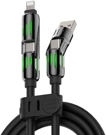 4-in-1 Universal Multi USB Charging Cable – 240W Max Fast Charger Cord with Multiple Connectors for iPhone 16/15/14/13, iPad, Samsung, MacBook, Tablets & More (Black, 6.6Ft) – Enhanced Compatibility and Speed