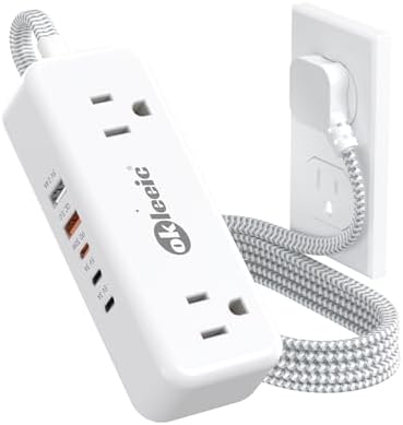Compact Power Strip with USB-C and Dual USB-A Ports – 3 ft Extension Cord with 4 Outlets & 4.8 A Fast Charging Station for Laptops, Tablets, and Smartphones – Flat Plug Design Perfect for Tight Spaces and Travel – Versatile Multi-Device Charging Hub for Home and Office Use
