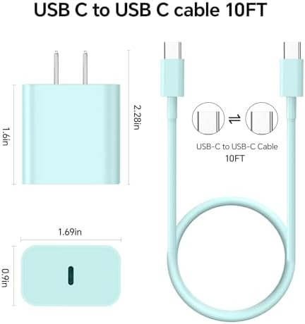 Revitalize Your Charging Routine with the 3-Pack 20 W USB-C Charger Set – Fast Charge Compatible with i Phone 16/15, Featuring 10 FT USB-C to C Cable in Stylish Pink, Green, and Black for Ultimate Convenience and Performance – Perfect for i Pad Pro and i Phone Pro Series