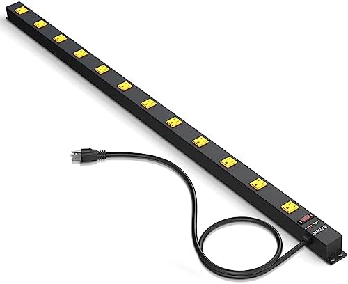Heavy-Duty 12-Outlet Power Strip with Surge Protection – 4 ft Cord, ETL Certified for Industrial & Garage Use, Efficient Multi-Device Connectivity, Durable & Reliable Power Supply Solution for Workshops and Equipment