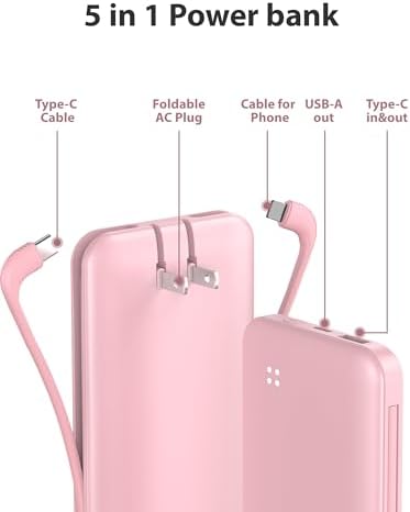 Experience Ultimate Portability with Alongza 10,000 m Ah Fast Charging Power Bank – Sleek Design with Built-In Cables and AC Plug for Effortless Device Charging on the Go – Lightweight, Compact USB C External Battery for Seamless Travel Convenience and Enhanced Compatibility Across All Smartphones and Gadgets