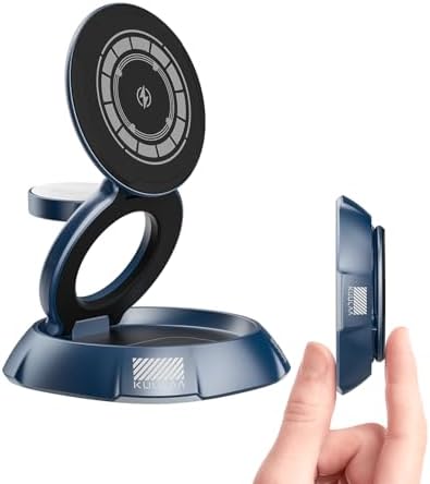 Kuulaa 3-in-1 Portable Wireless Charging Station – Magnetic Fast Charger for i Phone 15/14/13/12 & Air Pods 3/2/Pro – Foldable Design in Stylish Blue for Enhanced Device Organization and Rapid Power-Up Solutions