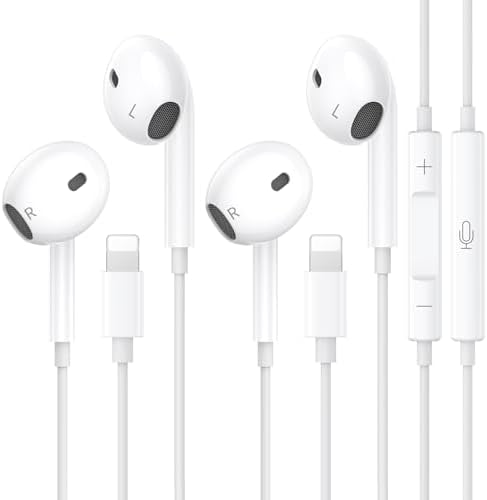 Premium Wired Earbuds for i Phone – Dual Pack High-Fidelity Noise-Canceling Headphones with Integrated Microphone & Effortless Volume Adjustment – Optimized Compatibility with i Phone 14/13/12/11/XR/XS/X/8/7/SE/Pro/Pro Max – Superior Sound Quality for Music and Calls – Featherweight, Robust Design Perfect for Daily Use and Active Lifestyles