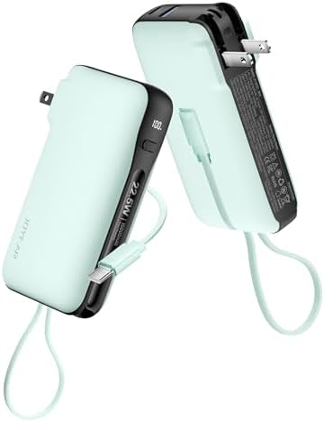 Ultimate 10,000 m Ah Portable Charger with Built-in USB-C Cable & Plug – Fast 22.5 W Power Bank for Seamless Charging of i Phone 16/15, Samsung Galaxy & i Pad – Compact Travel Essential with Triple Output Ports for Maximum Device Compatibility