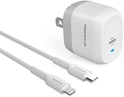 Power Lot Ga N 20 W MFi Certified USB-C Wall Charger with 4 ft Lightning Cable – Fast Charging Adapter for i Phone 15/14/13/12, i Pad Pro, Air Pods, and i Watch SE/7/8 – Foldable Design for Ultimate Portability and PD 3.0 Technology for Enhanced Speed