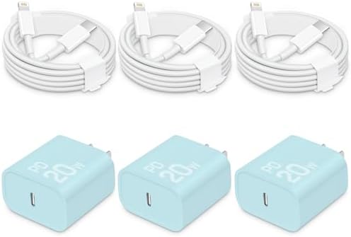 Rapid Charge 20 W USB-C i Phone Charger with 6 ft Cord – MFi Certified Power Block for i Phone 14/13/12/11/X & i Pad – 3-Pack for Ultimate Convenience and Versatility – Enhanced Durability & Fast Charging Performance