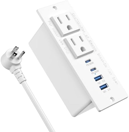 Recessed Power Strip with USB C PD Fast Charging – 30 W Flush Mount Desk Outlet for Space-Saving Convenience, 2 AC Outlets & 2 USB Ports, 6 ft Cord, Ultra Thin Flat Plug for Tidy Workspaces – Perfect for Home Offices and Multi-Device Charging Solutions