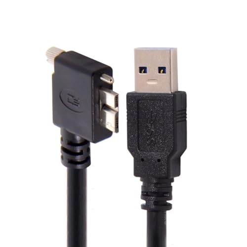 Chenyang 90-Degree Micro USB 3.0 Cable – Type A Male to Micro B Male, 3 M High-Speed Connector for Industrial Cameras & Devices, Enhanced Durability with Mount Panel Screws, Perfect for Tight Spaces and Optimal Cable Management