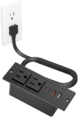 Ultra-Slim Recessed Power Strip with 30 W USB-C Fast Charging – 2 Outlets & 4 USB Ports for Multi-Device Convenience – Ideal Flush Mount Solution for Side and Sofa Tables – 6 ft Cord for Enhanced Flexibility – Perfect for Home Office & Living Spaces