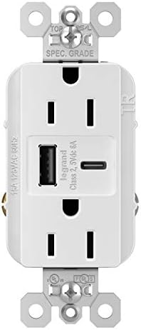 Legrand Pass & Seymour TR15 USBAC6 15 Amp Tamper-Resistant Duplex Outlet with Ultra-Fast 6.0 A USB A/C Charging Ports – Ideal Commercial and Residential Solution for Rapid Device Power-Up in Elegant Brown Finish