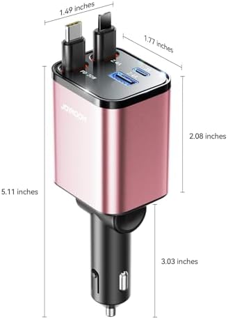 JOYROOM Ultra-Compact 84 W Retractable Car Charger – Fast USB-C Charging for i Phone 12-16 | Travel Essential Car Adapter for Quick Device Power-Up | Sleek Design, Tangle-Free Cable, Perfect Gift for Men & Women