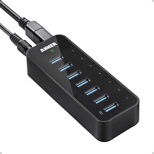 Anker 7-Port USB 3.0 Data Hub with 36 W Power Adapter – Ultimate Connectivity Solution for Rapid Charging and High-Speed Transfers for Laptops, Mac, i Phone, i Pad, and More – Perfect for Home and Office Workstations