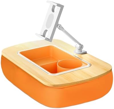 Ultimate Comfort Lap Beanbag Tablet Pillow Stand with Integrated Snack Bowl – Adjustable 360° Rotating i Pad Holder for 4.7″-13″ Devices – Perfect for Hands-Free Reading and Relaxation on Bed, Couch, or Recliner in Stylish Gray – Enhance Your Leisure Experience Today!