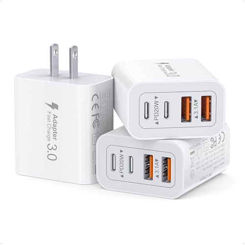 40 W USB C 4-Port Wall Charger 2-Pack – Ultra-Fast Charging Adapter for i Phone 16, i Pad Pro, Nintendo Switch & More – High-Speed PD & QC Technology for Multiple Devices – Compact & Stylish Red Design – Perfect for Travel and Daily Use