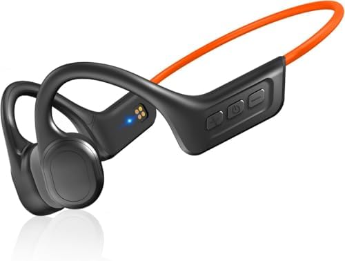 Innovative Bone Conduction Sports Earbuds – IPX7 Waterproof Wireless Headphones with Bluetooth 5.3 and Open Ear Design for Optimal Safety and Sound Awareness – 10-Hour Battery Life & Built-in Microphone for Running, Cycling, and Gym Use (Vibrant Orange) – Perfect for Active Lifestyles and Outdoor Adventures