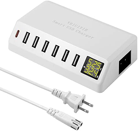 High-Power 7-Port USB Charging Hub with LED Display – 60 W/12 A Multi-Device Power Station for i Phone 14/13/12, Galaxy Tablets, Pixel, Headphones & More (Sleek Black) – Efficient PD20 W Rapid Charging Solution for Home & Office Use