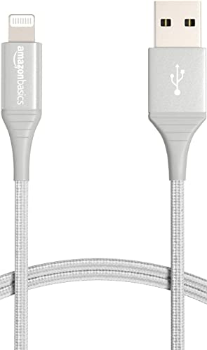Premium 6-Foot Nylon Braided Lightning Charger Cable – MFi Certified USB-A to Lightning for i Phone 14/13/12/11/X/Xs Pro/Pro Max/Plus & i Pad – Durable 10,000 Bend Lifespan, Sleek Silver Design for Enhanced Efficiency and Flexibility