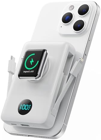 Revolutionary Magnetic Portable Charger for i Phone – 6-in-1 Power Bank with 10,800 m Ah Capacity, Built-in Cables, Apple Watch Charger, and LCD Display – 25 W PD Fast Charging for i Phone 16/15/14/13/12 and Mag Safe Compatibility – Ultimate On-the-Go Charging Solution
