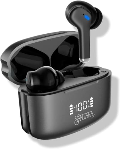 SANTANA BY CARLOS SANTANA Rio Wireless Bluetooth Earbuds – Immersive Sound Quality with 64-Hour Playback, 100-Hour Standby, IPX5 Waterproof Rating, Compact USB Charging Case, LED Battery Indicator & Voice Assistant Support – The Definitive Audio Solution for Active Lifestyles in Elegant Black