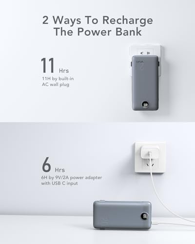 VRURC 20000 m Ah Pink Portable Charger – Fast Charging Power Bank with Built-in Wall Plug & Cables, LED Display, 4 Outputs & Dual Inputs for Effortless Travel Charging Solutions, Ideal for Busy Lifestyles and Enhanced Device Compatibility
