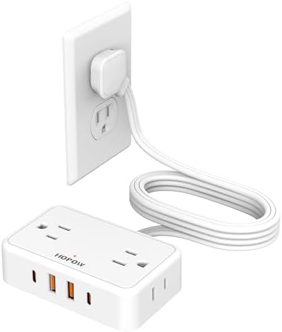 Ultra Slim 6 Ft Flat Plug Extension Cord – Travel-Friendly Power Strip with 4 Wide-Spaced AC Outlets & 4 USB Ports (2 USB-C) for Fast Charging – Ideal for Cruise Ships, Home & Office Use, No Surge Protection Required