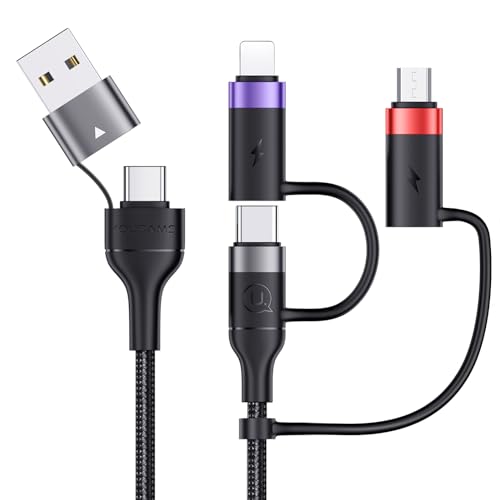 60 W PD USB-C Multi-Connector Charging Cable – 5-in-1 Fast Charge Nylon Braided Cord for Universal Device Compatibility – Power Up Laptops, Tablets, and Smartphones with 3 A Data Sync Efficiency