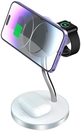Revolutionary 4-in-1 Wireless Magnetic Charging Station with LED Lamp – Fast 15 W Charger for i Phone 11-16 Series, i Watch, and Air Pods – Sleek Bedside/Desktop Design for Enhanced Device Compatibility and Clutter-Free Convenience