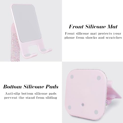 Cavdycidy Bling Cell Phone Stand for Desk,Glitter Rhinestone Angle Adjustable Phone Holder,Crystal Desktop Holder Compatible with iPhone 16 Pro Max 15 Plus 14 13 12 11 and Samsung,All Phones(Pink) – Enhanced Compatibility and Speed