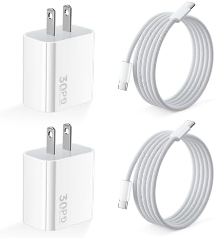 30 W USB-C Fast Charging Wall Charger Duo – Optimized for i Phone 16 Series, i Pad Pro, Samsung S25 & Google Pixel 9 with 6 FT USB-C Cable – Superior Compatibility and Safety Features for Efficient Power Delivery and Enhanced Portability