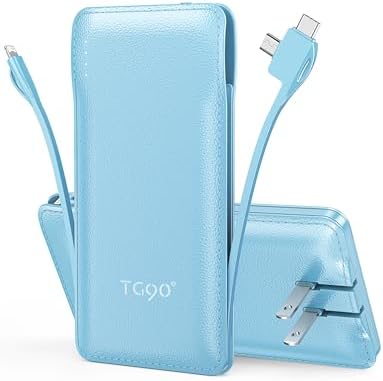 Ultra-Slim 10,000 m Ah TG90° Portable Power Bank with Built-in Lightning and USB-C Cables – Fast Charging, Lightweight Battery Backup for i Phone and Android Devices – Essential On-the-Go Charger for Busy Lifestyles