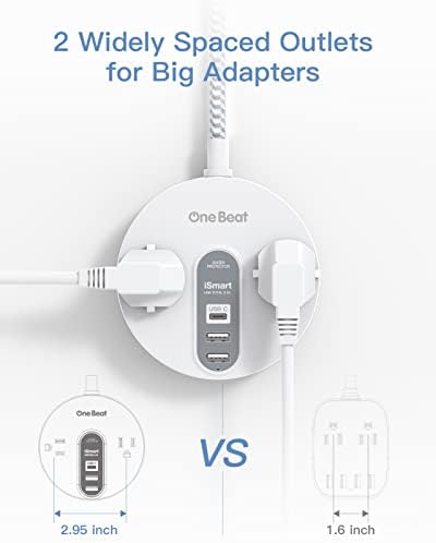 Compact Power Strip Surge Protector with USB-C Charging – 5 ft Flat Plug Extension Cord Featuring 2 AC Outlets & 3 USB Ports for Home, Office, and Travel – 490 J Surge Protection for Safe Device Charging and Efficient Organization