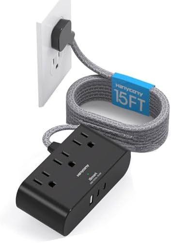 HANYCONY Ultra Thin Flat Plug Power Strip – 6 Ft Extension Cord with 3 Outlets & 3 USB Ports (2 USB-C) for Travel, Dorms & Cruise Ships – Space-Saving Multi Plug Outlet Extender for Fast Charging & Enhanced Device Compatibility