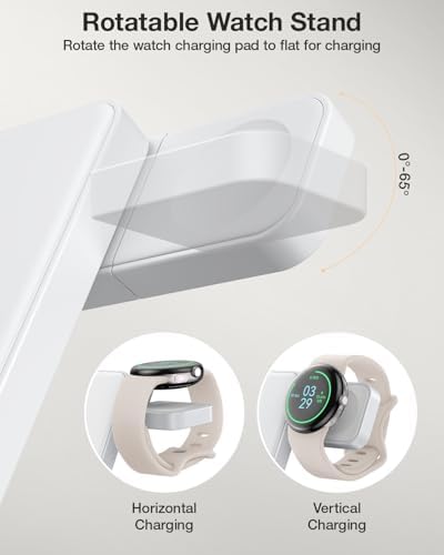 Foldable 3-in-1 Wireless Charging Station for Google Pixel Watch 1 st – 15 W Fast Charger for Pixel 9 Pro/XL, 8/7/6 Series, and Pixel Buds Pro/2 – Compact Travel Design with QC 18 W Adapter – Perfect for Home and Office Use