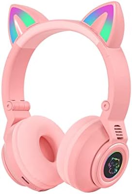 Charming Cat Ear Kids Bluetooth Headphones – Stylish Wireless On-Ear Design with Volume Limiter & LED Lights for Safe Listening – Compatible with Amazon Fire Tablets, Laptops, and More (Vibrant Pink) – Ideal for Toddlers and Young Music Lovers!