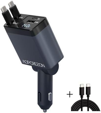 High-Performance 120 W Retractable Car Charger Adapter – Fast Charging Solution with 2.6 ft Cables, 180° Adjustable Design, and Real-Time Voltage Display for Ultimate Device Compatibility and Convenience