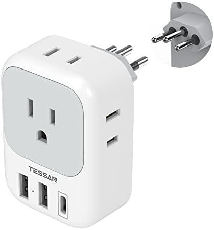 Ultimate European Travel Power Adapter: 4 AC Outlets & 3 Fast Charge USB Ports (1 USB-C PD 20 W) – Compact, Foldable Design for Effortless Connectivity in Spain, France, Germany, Italy, Portugal & Iceland – Versatile Compatibility for All Your Devices