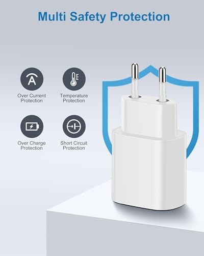 European Travel Plug Adapter with 20 W USB-C Fast Charging Block – Essential Power Adapter for Seamless US to EU Connectivity, Includes 6 FT USB-C Cable for Enhanced Versatility – Ideal for i Phone 16, 15 Pro Max, i Pad, and Samsung Devices