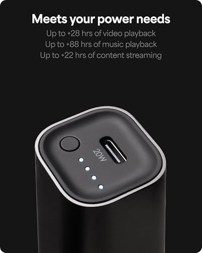 Mophie Powerstation Mini 5,000 m Ah Portable Power Bank – Ultra-Fast 20 W USB-C PD Charger for Rapid Device Recharging, Compact Pocket-Sized Design with LED Battery Indicator, Includes USB-C Cable for Instant Connectivity, Essential Travel Accessory for On-the-Go Smartphone Power